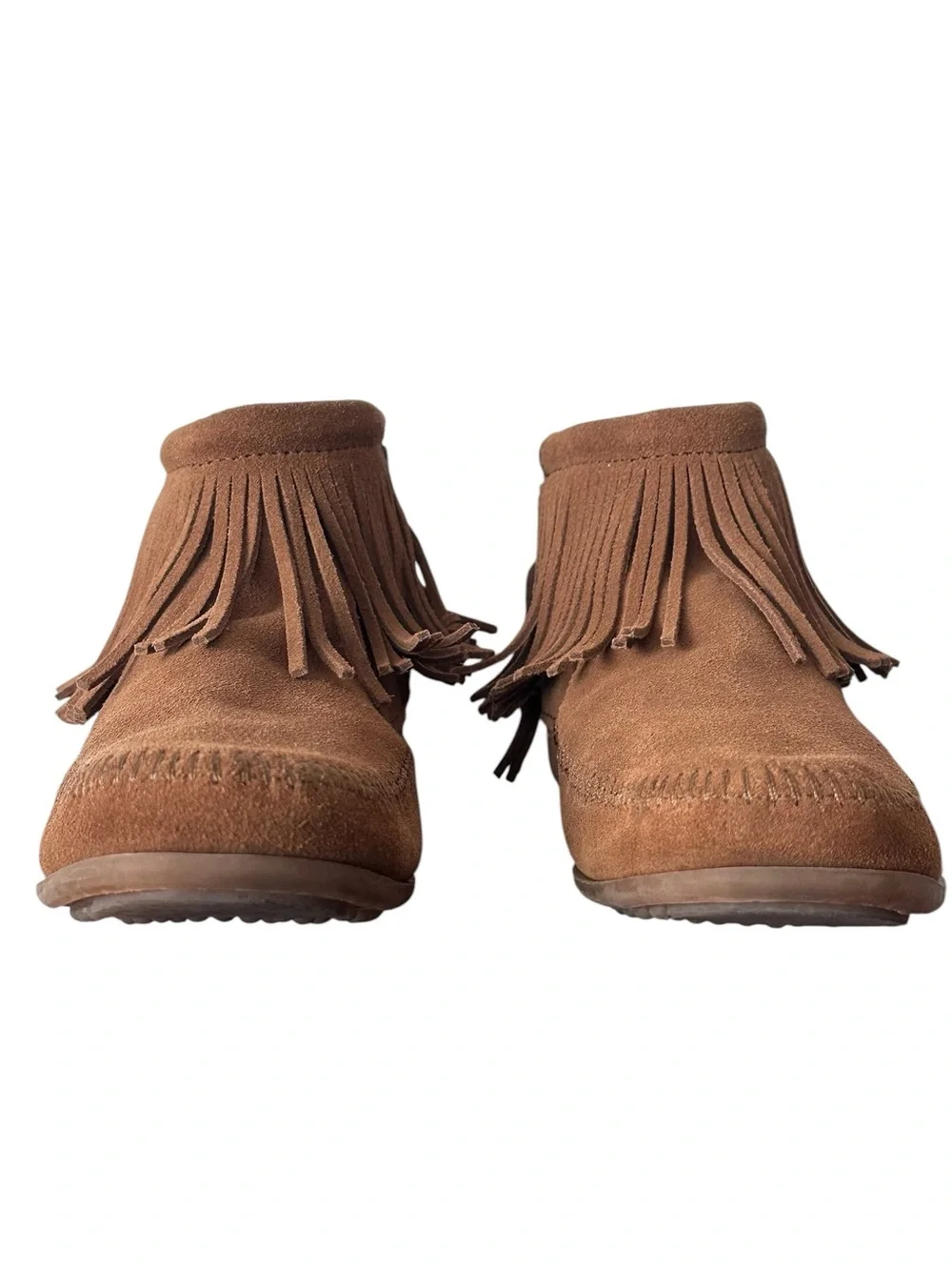 Minnetonka Women's Brown Suede Fringe Ankle Moccasin Booties Boho Festival  10
